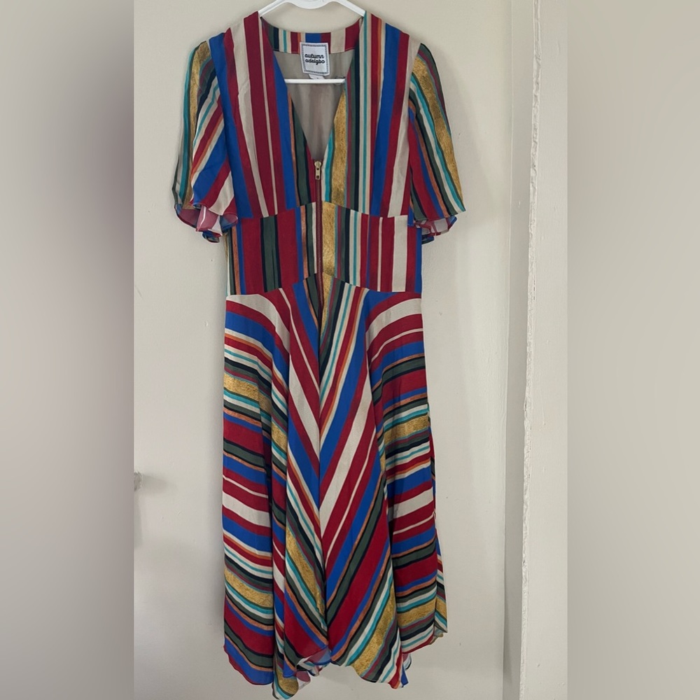 Autumn Adeigbo Striped V-Neck Astrid Dress sz 2 - Picture 2 of 12